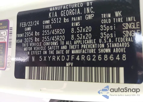 2024 Kia Sorento X-Line Sx из США, поврежденный, VIN 5XYRKDJF4RG268648